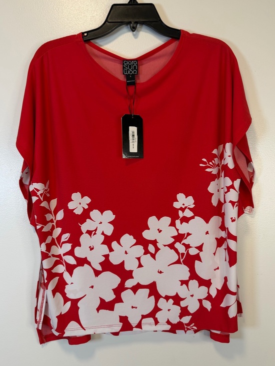 Clara Sun Woo Tops - Clara Sun Woo Red Short-Sleeve Top White Floral Border Cottagecore Women’s Large
